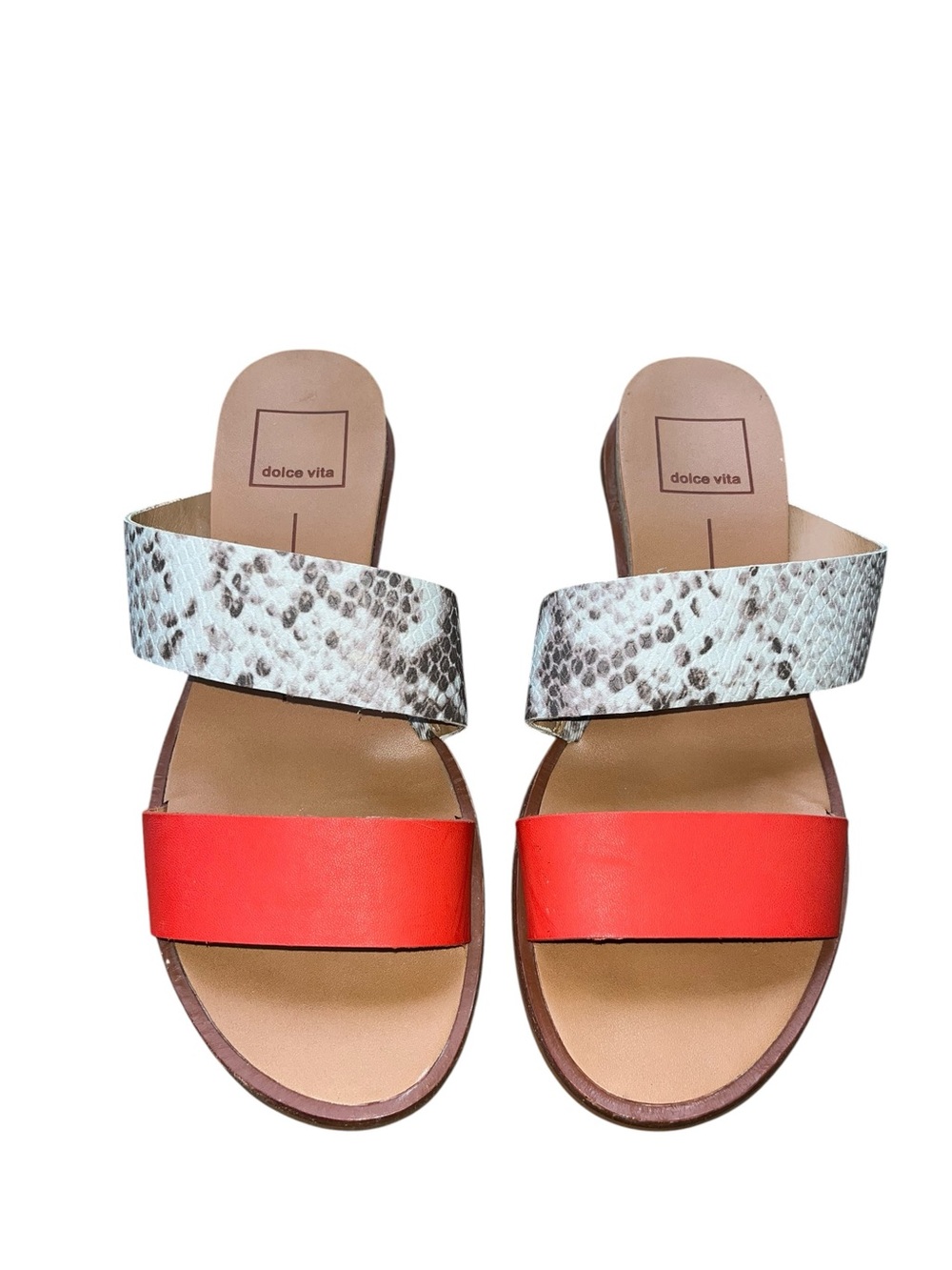 Dolce Vita Paci Snake Print and Orange Strap Wedge Sandal 5.5 M
